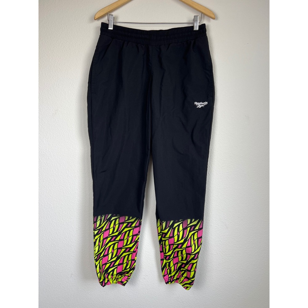 Reebok CL V Hyper Track Pant Mens M Black Neon Vector Print Windbreaker Joggers